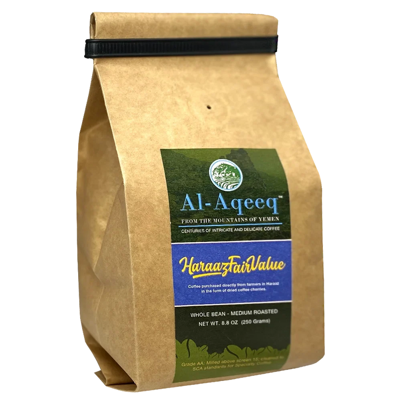 Freshly roasted Haraaz Fair Value coffee bag